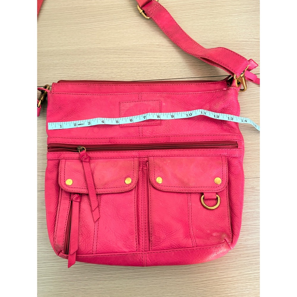 Y2K Fossil Vintage Hot Pink Leather Crossbody Bag Messenger Brass Hardware - Picture 5 of 6